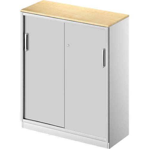 Schäfer Shop Genius Schiebetürenschrank TETRIS SOLID, 3 OH, 2 Fachböden, B 1000 mm, 19 mm Abdeckplatte, Ahorn-Dekor/weißalu