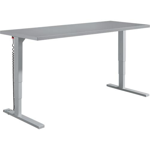 Schäfer Shop Genius Schreibtisch Elements, elektrisch höhenverstellbar, Rechteck, C-Fuß, B 2000 x T 800 x H 645-1300 mm, silber/weiß + Technikeinbau