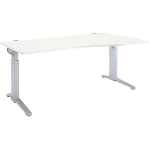 Schäfer Shop Genius Schreibtisch ERGOSTYLE S, manuell höhenverstellbar, Rechteck, C-Fuß, Ansatz rechts, B 1800 x T 800 x H 675-895 mm, weiß/weißaluminium