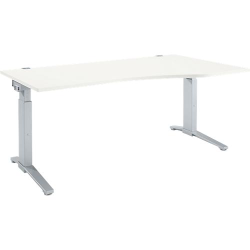 Schäfer Shop Genius Schreibtisch ERGOSTYLE S, manuell höhenverstellbar, Rechteck, C-Fuß, Ansatz rechts, B 1800 x T 800 x H 675-895 mm, weiß/weißaluminium