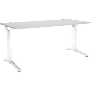 Schäfer Shop Genius Schreibtisch ERGOSTYLE S, manuell höhenverstellbar, Rechteck, C-Fuß, B 1800 x T 800 x H 675-895 mm, lichtgrau/weiß