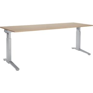 Schäfer Shop Genius Schreibtisch ERGOSTYLE S, manuell höhenverstellbar, Rechteck, C-Fuß, B 2000 x T 800 x H 675-895 mm, eiche/weißaluminiumminium