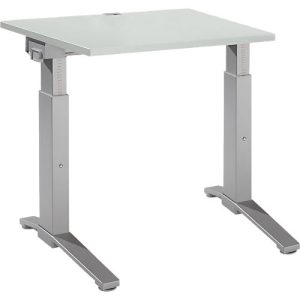 Schäfer Shop Genius Schreibtisch ERGOSTYLE S, manuell höhenverstellbar, Rechteck, C-Fuß, B 800 x T 800 x H 675-895 mm, lichtgrau/weißaluminium