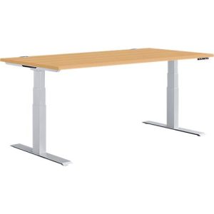 Schäfer Shop Genius Schreibtisch MODENA FLEX, elektrisch höhenverstellbar, Rechteck, T-Fuß, B 1600 x T 800 mm, Ahorn/weißalu