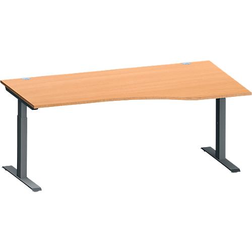 Schäfer Shop Genius Schreibtisch MODENA FLEX, Freiform rechts, T-Fuß Rechteckrohr, B 1800 x T 1000/800 x H 650-850 mm, Buche/anthrazit