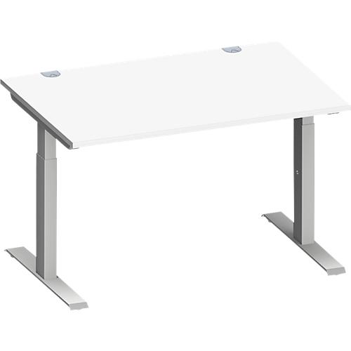 Schäfer Shop Genius Schreibtisch MODENA FLEX, Rechteck, T-Fuß Rechteckrohr, B 1200 x T 800 x H 650-850 mm, weiß/weißalu