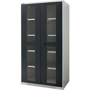 Schäfer Shop Genius Schwerlastschrank FS, Stahlblech, mit Sichtfenster, B 1055 x T 620 x H 1950 mm, 5 OH, lichtgrau/anthrazitgrau, bis 1000 kg Schäfer Shop Genius Schwerlastschrank FS, Stahlblech, mit Sichtfenster, B 1055 x T 620 x H 1950 mm, 5 OH, lichtgrau/anthrazitgrau, bis 1000 kg