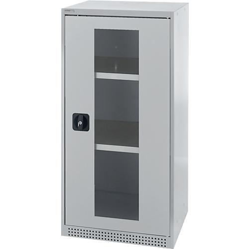 Schäfer Shop Genius Sichttürschrank FS, 3 OH, abschließbar, 2 Fachböden, bis 250 kg, B 545 mm, Stahl, weißaluminium RAL 9006/weißaluminium RAL 9006