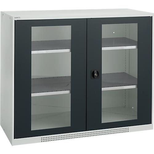 Schäfer Shop Genius Sichttürschrank FS, 3 OH, abschließbar, 2 Fachböden, bis 450 kg, B 1343 mm, Stahl, lichtgrau RAL 7035/anthrazitgrau RAL 7016