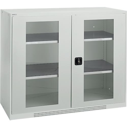 Schäfer Shop Genius Sichttürschrank FS, 3 OH, abschließbar, 2 Fachböden, bis 450 kg, B 1343 mm, Stahl, lichtgrau RAL 7035/lichtgrau RAL 7035