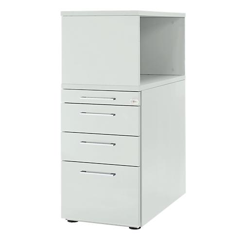 Schäfer Shop Genius Standcontainer mit Aufsatzregal, abschließbar, eckiger Griff, lichtgrau