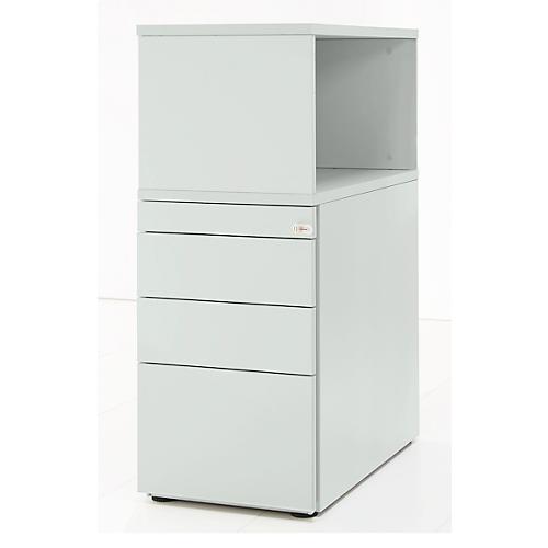 Schäfer Shop Genius Standcontainer mit Aufsatzregal, abschließbar, seitliche Griffnut, lichtgrau