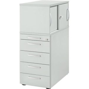 Schäfer Shop Genius Standcontainer mit Aufsatzschrank inkl. Schiebetür, komplett abschließbar, runder Griff, lichtgrau Schäfer Shop Genius Standcontainer mit Aufsatzschrank inkl. Schiebetür, komplett abschließbar, runder Griff, lichtgrau
