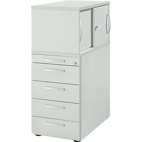 Schäfer Shop Genius Standcontainer mit Aufsatzschrank inkl. Schiebetür, komplett abschließbar, runder Griff, lichtgrau