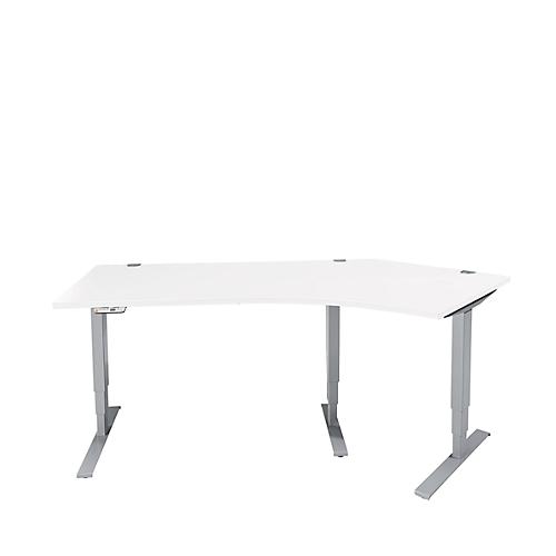 Schäfer Shop Genius Winkelschreibtisch AERO FLEX, elektrisch höhenverstellbar, 135° Winkel rechts, B 2165 mm, weiß/weißalu + Memorypanel