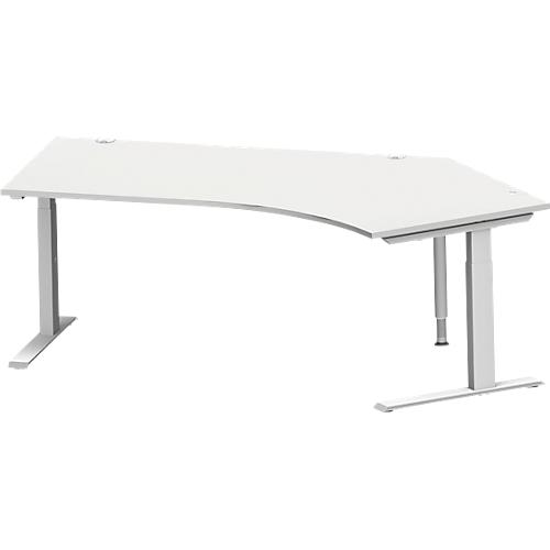 Schäfer Shop Genius Winkelschreibtisch MODENA FLEX 135°, Ansatz rechts, C-Fuß-Rechteckrohr, B 2165 mm, lichtgrau