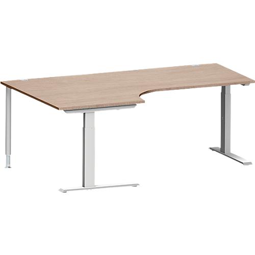 Schäfer Shop Genius Winkelschreibtisch MODENA FLEX 90°, C-Fuß-Rechteckrohr, B 2000 mm, Ansatz links, Eiche-Dekor/weißalu