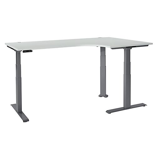 Schäfer Shop Genius Winkelschreibtisch Modena Flex, elektrisch höhenverstellbar, 90° Winkel, T-Fuß, B 2000 mm, lichtgrau/anthrazit
