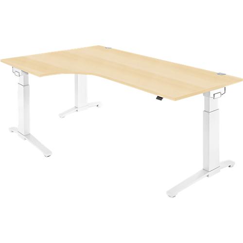 Schäfer Shop Genius Winkelschreibtisch PLANOVA ERGOSTYLE, elektrisch höhenverstellbar, 90° Winkel links, C-Fuß, B 2000 mm, Ahorn/weiß