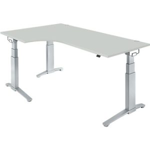Schäfer Shop Genius Winkelschreibtisch PLANOVA ERGOSTYLE, elektrisch höhenverstellbar, 90° Winkel links, C-Fuß, B 2000 mm, lichtgrau/weißalu Schäfer Shop Genius Winkelschreibtisch PLANOVA ERGOSTYLE, elektrisch höhenverstellbar, 90° Winkel links, C-Fuß, B 2000 mm, lichtgrau/weißalu