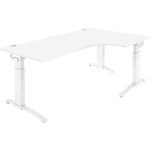 Schäfer Shop Genius Winkelschreibtisch PLANOVA ERGOSTYLE, elektrisch höhenverstellbar, 90° Winkel rechts, C-Fuß, B 2000 mm, weiß