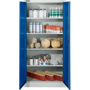 Schäfer Shop Pure Materialschrank, 4 Fachböden, abschließbar, B 950 x T 400 x H 1935 mm, Stahl, lichtgrau RAL 7035/enzianblau RAL 5010 Schäfer Shop Pure Materialschrank, 4 Fachböden, abschließbar, B 950 x T 400 x H 1935 mm, Stahl, lichtgrau RAL 7035/enzianblau RAL 5010