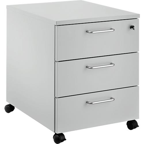 Schäfer Shop Pure Rollcontainer 333, 3 Schübe, abschließbar, Metallgriffe, Feinblech pulverbeschichtet, B 420 x T 600 x H 570 mm, lichtgrau