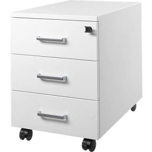 Schäfer Shop Pure Rollcontainer 333, 3 Schübe, abschließbar, Metallgriffe, Feinblech pulverbeschichtet, B 420 x T 600 x H 570 mm, weiß