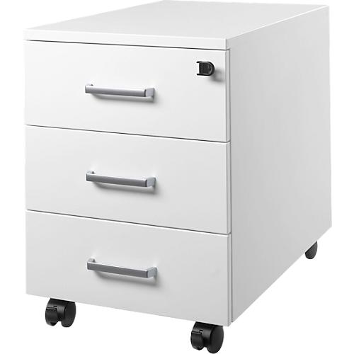 Schäfer Shop Pure Rollcontainer 333, 3 Schübe, abschließbar, Metallgriffe, Feinblech pulverbeschichtet, B 420 x T 600 x H 570 mm, weiß