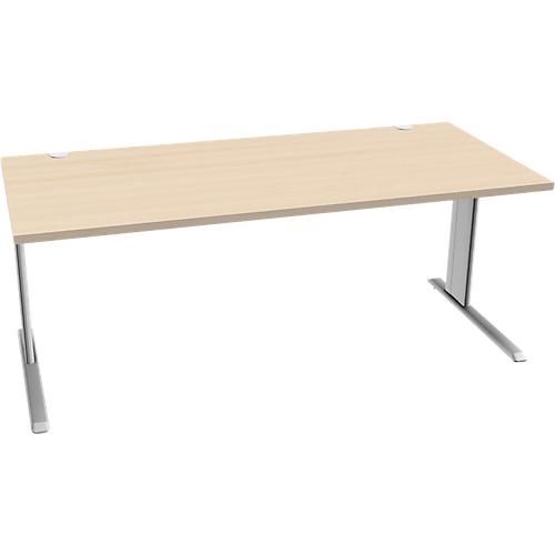 Schäfer Shop Pure Schreibtisch PLANOVA BASIC, Rechteck, C-Fuß, B 1800 x T 800 x H 717 mm, Ahorn/weißaluminium + Kabelkanal