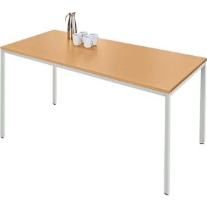 Schäfer Shop Pure Stahlrohrtisch, Rechteck, Quadratrohrfuß, B 1400 x T 800 x H 720 mm, Buche/weißaluminium Schäfer Shop Pure Stahlrohrtisch, Rechteck, Quadratrohrfuß, B 1400 x T 800 x H 720 mm, Buche/weißaluminium