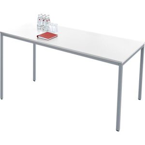 Schäfer Shop Pure Stahlrohrtisch, Rechteck, Quadratrohrfuß, B 1600 x T 700 x H 720 mm, weiß/weißaluminium Schäfer Shop Pure Stahlrohrtisch, Rechteck, Quadratrohrfuß, B 1600 x T 700 x H 720 mm, weiß/weißaluminium