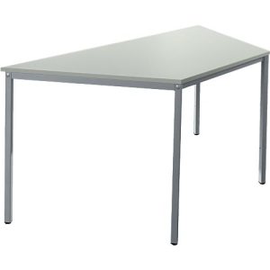 Schäfer Shop Pure Stahlrohrtisch, Trapez, Quadratrohrfuß, B 1600 x T 800 x H 720 mm, lichtgrau/weißaluminium