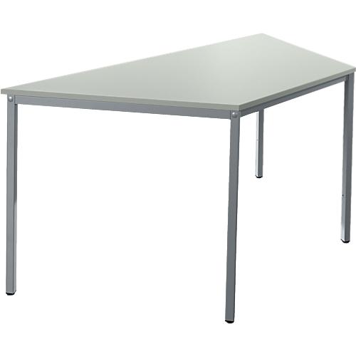 Schäfer Shop Pure Stahlrohrtisch, Trapez, Quadratrohrfuß, B 1600 x T 800 x H 720 mm, lichtgrau/weißaluminium