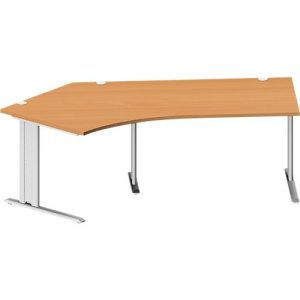Schäfer Shop Pure Winkelschreibtisch PLANOVA BASIC, 135° Winkel links, C-Fuß, B 2165 x T 800/800 x H 717 mm, Buche/weißalu + Kabelkanal