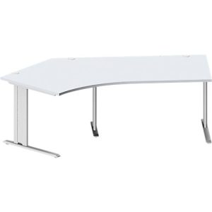 Schäfer Shop Pure Winkelschreibtisch PLANOVA BASIC, 135° Winkel links, C-Fuß, B 2165 x T 800/800 x H 717 mm, lichtgrau/weißalu + Kabelkanal