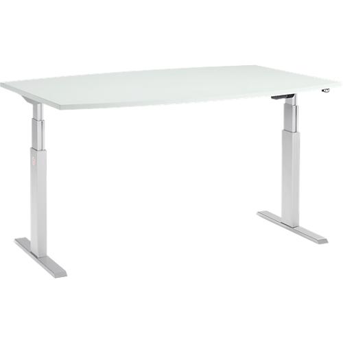 Schäfer Shop Select Besprechungstisch ERGO-T, elektrisch höhenverstellbar, Boot, T-Fuß, B 2000 x T 1000 x H 640-1300 mm, lichtgrau/weißaluminium