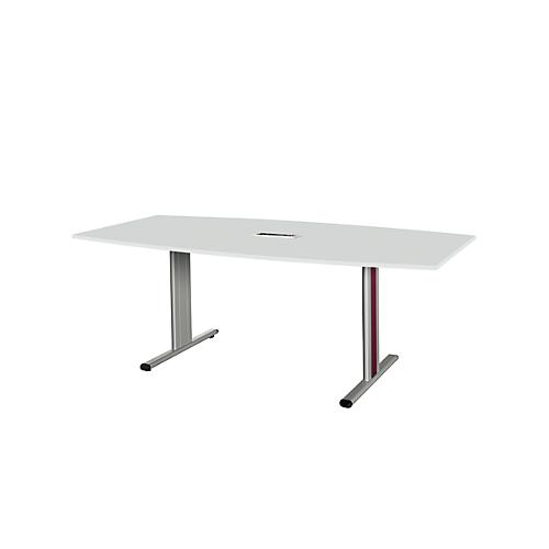 Schäfer Shop Select Besprechungstisch Planova Basic, mit Tischanschlussfeld, Boot, T-Fuß, B 2000 x T 1000 x H 717 mm, lichtgrau/weißaluminium RAL 9006