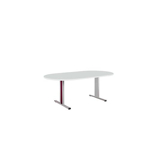 Schäfer Shop Select Besprechungstisch Planova Basic, Oval, T-Fuß, B 2000 x T 1000 x H 717 mm, lichtgrau/weißaluminium RAL 9006