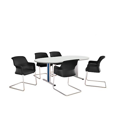 Schäfer Shop Select Besprechungstisch Planova Basic, Oval, T-Fuß, B 2000 x T 1000 x H 717 mm, weiß/weißaluminium RAL 9006