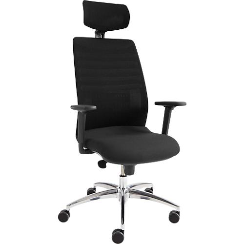 Schäfer Shop Select Bürostuhl SSI Proline Edition 10, mit Armlehnen, Punktsynchronmechanik, Bandscheibensitz, Kopfstütze, schwarz / alusilber