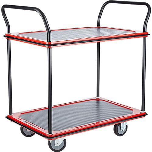 Schäfer Shop Select Etagenwagen 120L, 2 Etagen, Stahl pulverbeschichtet, PUR-Räder, B 485 x T 710/775 x H 1000 mm, bis 220 kg, schwarz/rot
