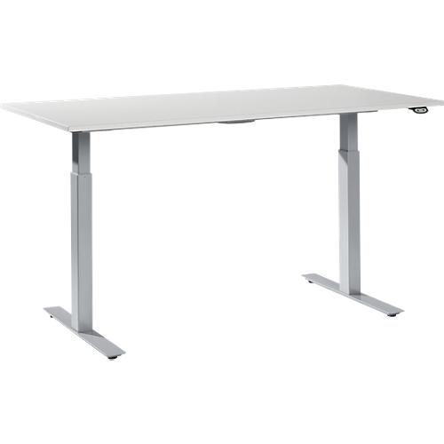 Schäfer Shop Select höhenverstellbarer Arbeitstisch, Melaminharz-Platte, B 1600 x T 800 mm, lichtgrau/weißaluminium RAL 9006