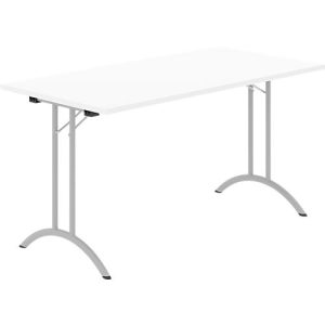 Schäfer Shop Select Klapptisch, Rechteck, Doppel-T-Fußgestell, Spezial-Klappbeschlag & Bodenausgleich, B 1400 x T 700 x H 720 mm, weiß/alusilber Schäfer Shop Select Klapptisch, Rechteck, Doppel-T-Fußgestell, Spezial-Klappbeschlag & Bodenausgleich, B 1400 x T 700 x H 720 mm, weiß/alusilber