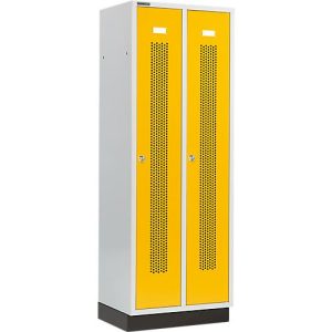 Schäfer Shop Select Kleiderspind, mit gelochten Streifen, 2 Abteile, 300 mm, mit Sockel, Zylinderschloss, Tür rapsgelb