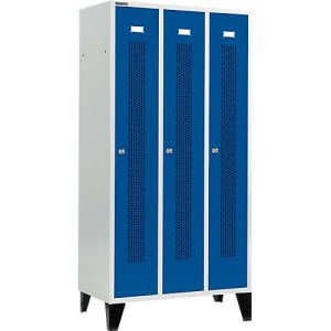 Schäfer Shop Select Kleiderspind, mit gelochten Streifen, 3 Abteile, 300 mm, mit Füßen, Zylinderschloss, Tür enzianblau