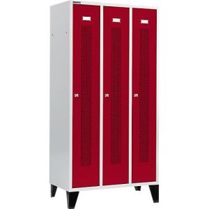Schäfer Shop Select Kleiderspind, mit gelochten Streifen, 3 Abteile, 300 mm, mit Füßen, Zylinderschloss, Tür rubinrot