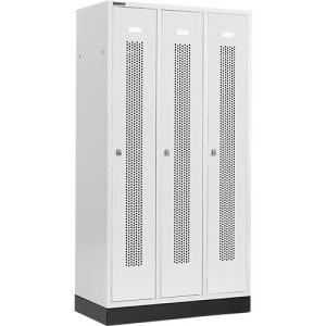 Schäfer Shop Select Kleiderspind, mit gelochten Streifen, 3 Abteile, 300 mm, mit Sockel, Drehriegelverschluss, Tür lichtgrau
