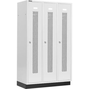 Schäfer Shop Select Kleiderspind mit gelochten Streifen, 3 Abteile, 400 mm, mit Sockel, Zylinderschloss, Tür lichtgrau Schäfer Shop Select Kleiderspind mit gelochten Streifen, 3 Abteile, 400 mm, mit Sockel, Zylinderschloss, Tür lichtgrau