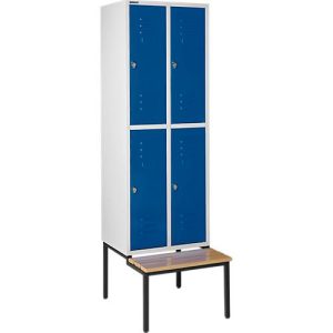 Schäfer Shop Select Kleiderspind, mit Sitzbank, 2×2 Abteile, 300mm, Drehriegelverschluss, lichtgrau/enzianblau